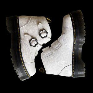 Dr. Martens, Devon Flower Buckle Leather Platform Boots_White Sz 10